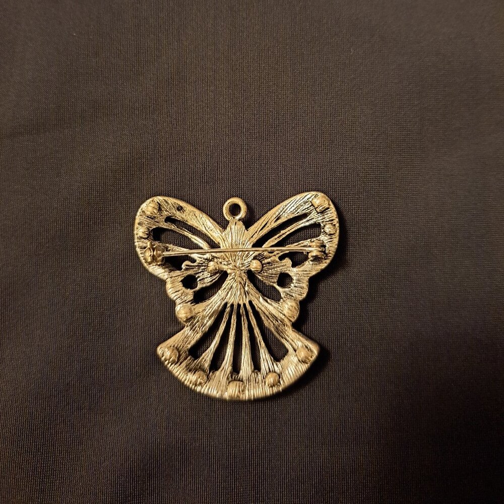 Vintage Silver Angel Brooch or Pendant With Iridescent Rhinestones - Picture 2 of 5